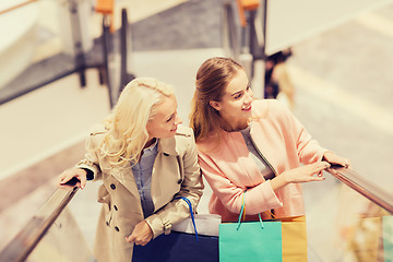 Image showing happy young women with shopping bags in mall