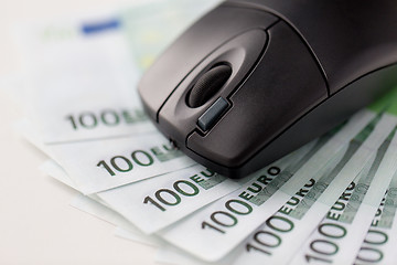 Image showing close up of computer mouse and euro cash money