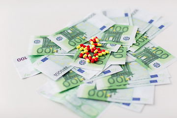 Image showing medical pills or drugs and euro cash money