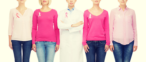 Image showing close up of women with cancer awareness ribbons