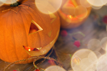 Image showing close up of pumpkins on table