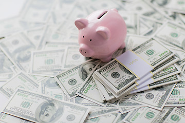 Image showing close up of american dollar money and piggy bank