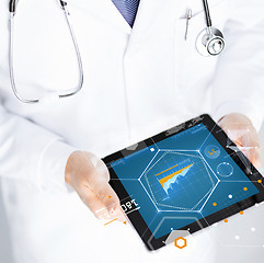 Image showing close up of doctor with stethoscope and tablet pc