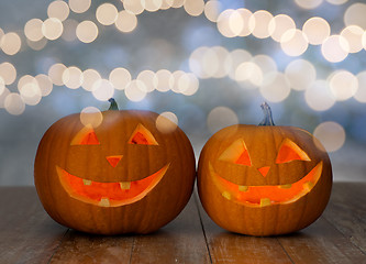 Image showing close up of pumpkins on table