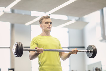 Image showing man doing exercise with barbell in gym