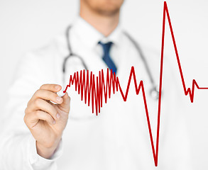 Image showing doctor drawing electrocardiogram on virtual screen