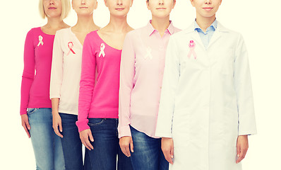 Image showing close up of women with cancer awareness ribbons