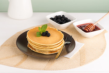 Image showing Pancakes with fresh blackberries