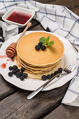 Image showing Pancakes with fresh blackberries