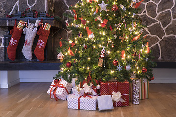 Image showing Christmas stockings and tree