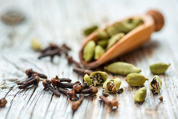 Image showing Dry beans cardamom and clove buds.