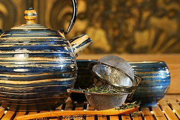 Image showing Blue Japanese teapot