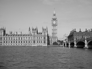 Image showing Black and white Houses of Parliament in London