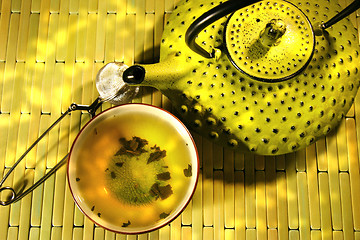 Image showing Green asian teapot with cup