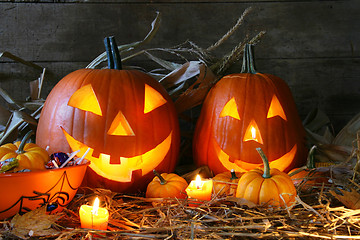 Image showing Scarved jack-o-lanterns