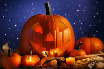 Image showing Halloween pumpkin against a starry night