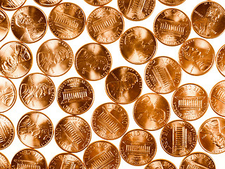 Image showing Retro look Dollar coins 1 cent wheat penny cent