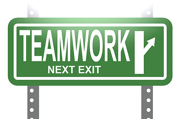 Image showing Teamwork green sign board isolated