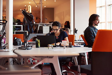 Image showing startup business, woman  working on laptop