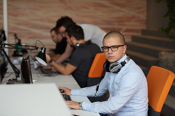 Image showing startup business, software developer working on computer