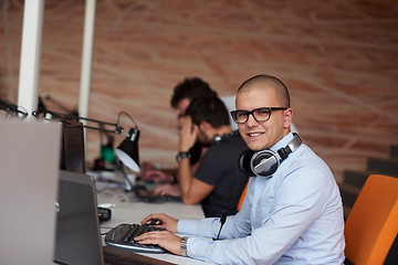 Image showing startup business, software developer working on computer