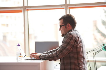 Image showing startup business, software developer working on computer