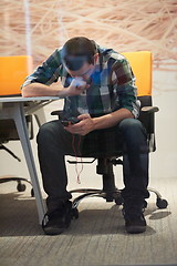 Image showing startup business, software developer working on computer