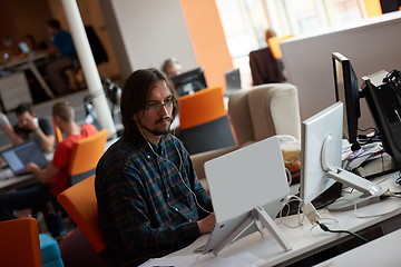 Image showing startup business, software developer working on computer