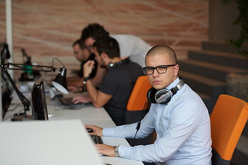 Image showing startup business, software developer working on computer