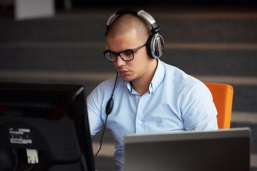 Image showing startup business, software developer working on computer