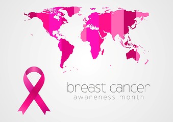 Image showing Breast cancer awareness pink ribbon and map