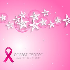 Image showing Flowers pink design and breast cancer awareness ribbon