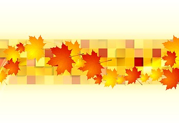 Image showing Red orange maple leaves on geometric squares background