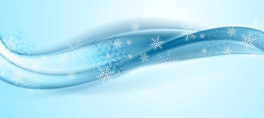 Image showing Blue wavy abstract Christmas background with snowflakes