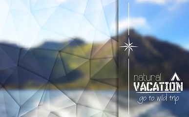 Image showing Camping logo label on mountain blurred landscape background