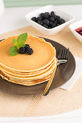 Image showing Pancakes with fresh blackberries