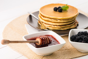 Image showing Pancakes with fresh blackberries