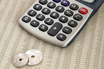 Image showing Calculator and coins