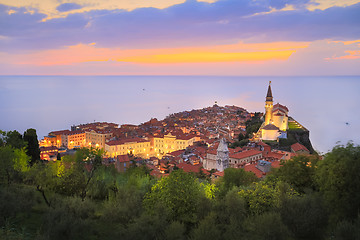 Image showing Picturesque old town Piran in sunset, Slovenia.
