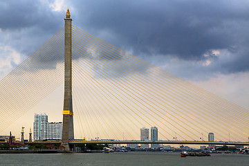 Image showing reflex of river bridge some of the centre  bangkok thailand