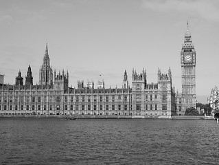 Image showing Black and white Houses of Parliament in London