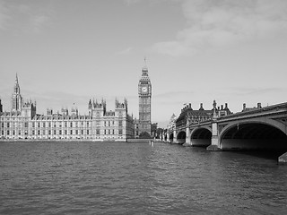 Image showing Black and white Houses of Parliament in London