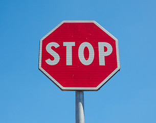 Image showing Stop sign over blue sky