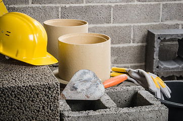 Image showing Construction of modular ceramic chimney in the house