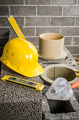 Image showing Construction of modular ceramic chimney in the house