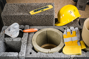 Image showing Construction of modular ceramic chimney in the house