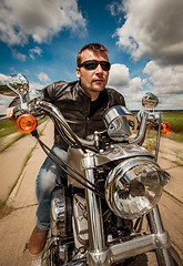 Image showing Biker on a motorcycle