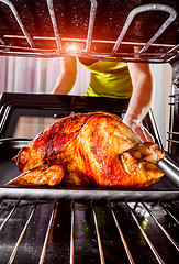 Image showing Cooking chicken in the oven at home.