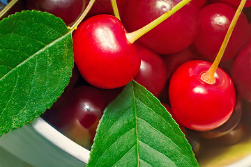 Image showing Bright red delicious ripe cherries