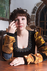 Image showing Attractive woman in red dress in retro baroque style